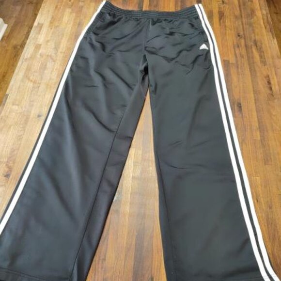 Adidas Black With White Stripe Joggers Workout Pants Side Leg Button Men's Large - Picture 2 of 12